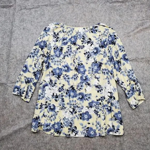 J. Jill Top Womens Medium Popover Floral Wide Sleeve Tunic V-Neck Tassel Tie - Picture 7 of 11